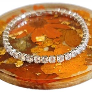 4mm Cubic Zirconia Tennis Bracelet 925 Sterling Silver 14K White Gold 6.3" NWT